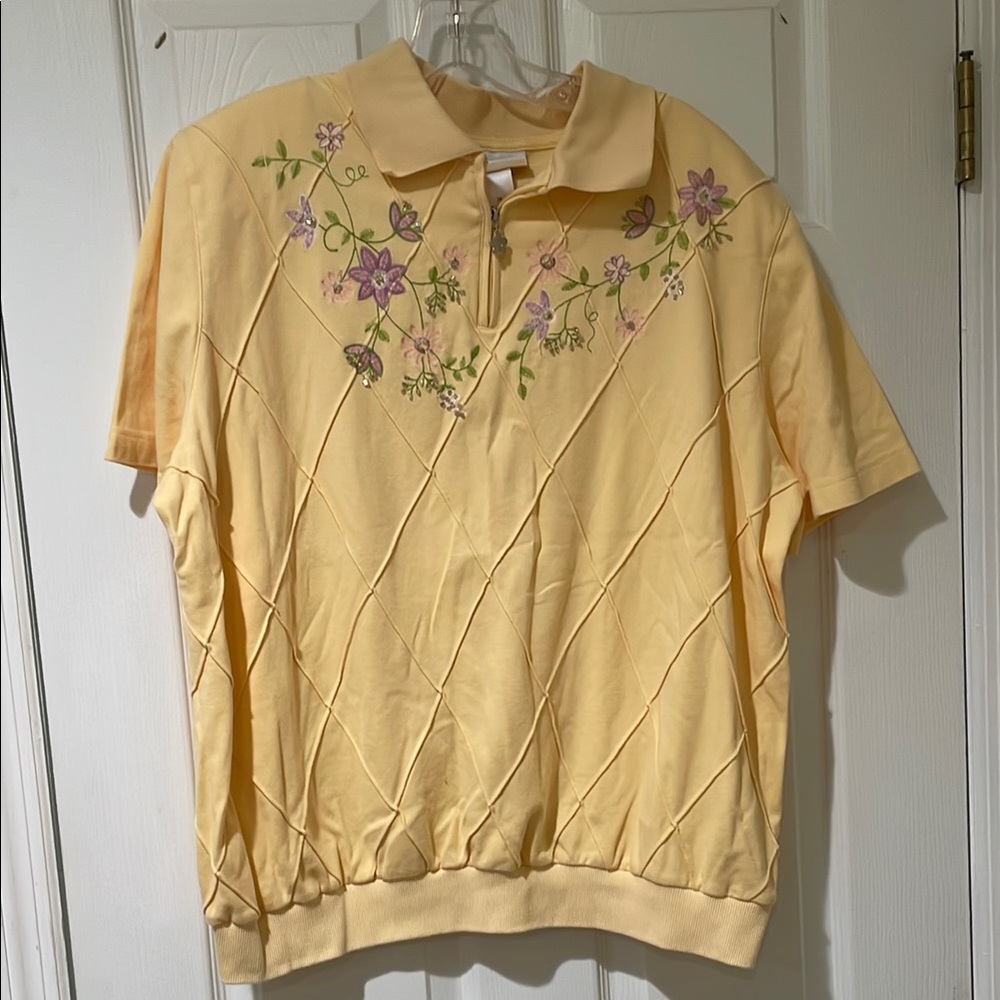 Alfred Dunner Yellow Floral Polo Shirt